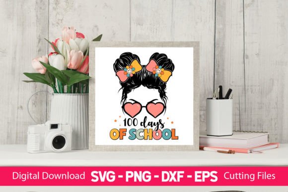 100 Days of School Girls Messy Bun Graphics for Crafts